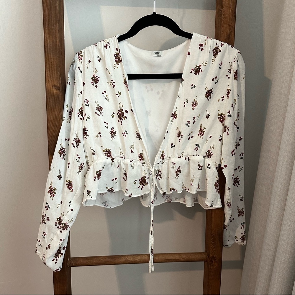 Sunday Best Floral Blouse - White and Burgundy